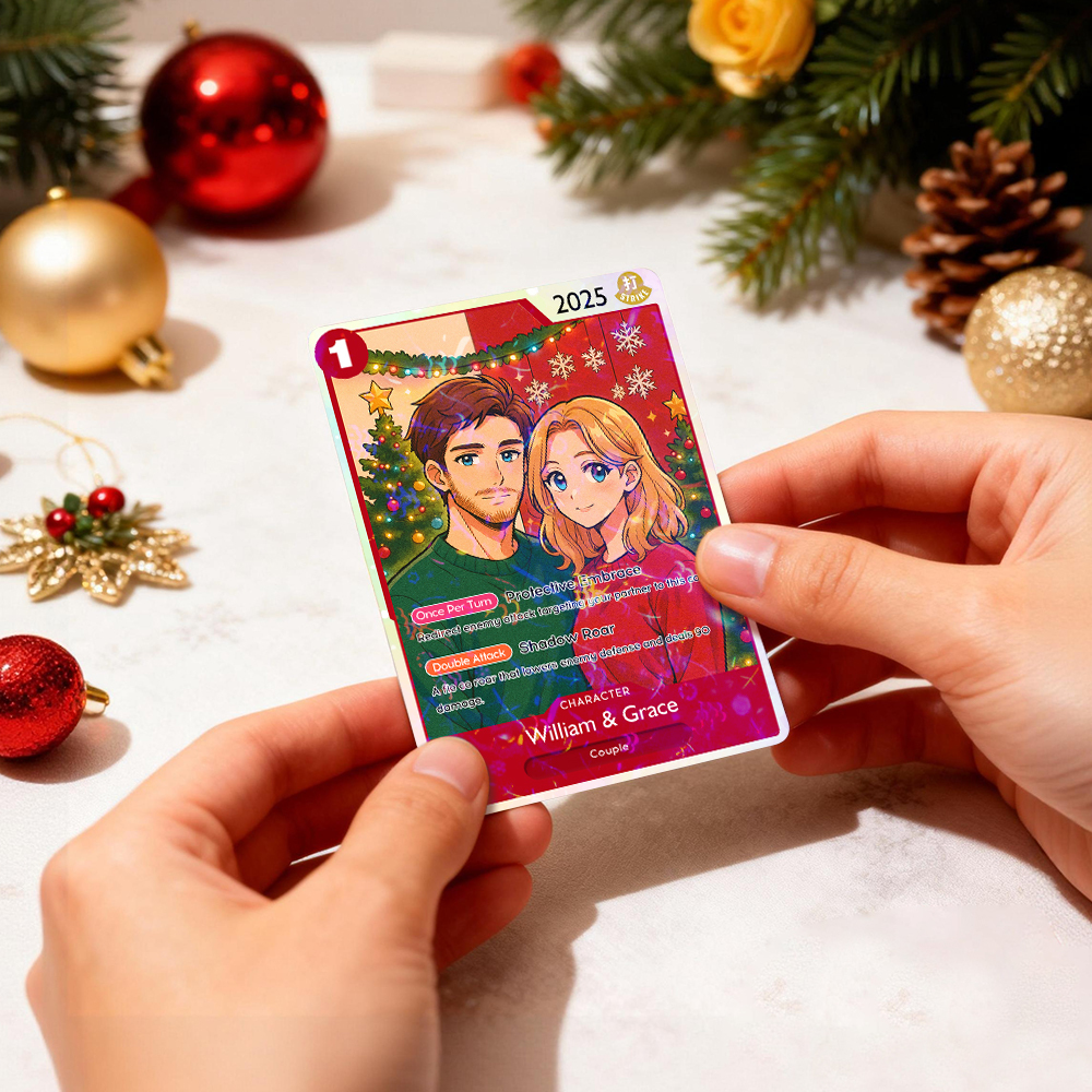 Custom Anime Couple TCG Card – Personalized Trading Card with Photo, Name & Power Stats, Romantic Gift for Him or Her