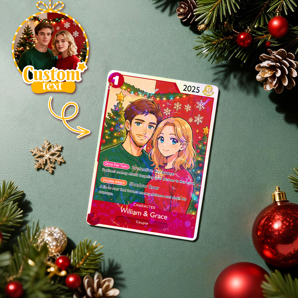 Custom Anime Couple TCG Card – Personalized Trading Card with Photo, Name & Power Stats, Romantic Gift for Him or Her