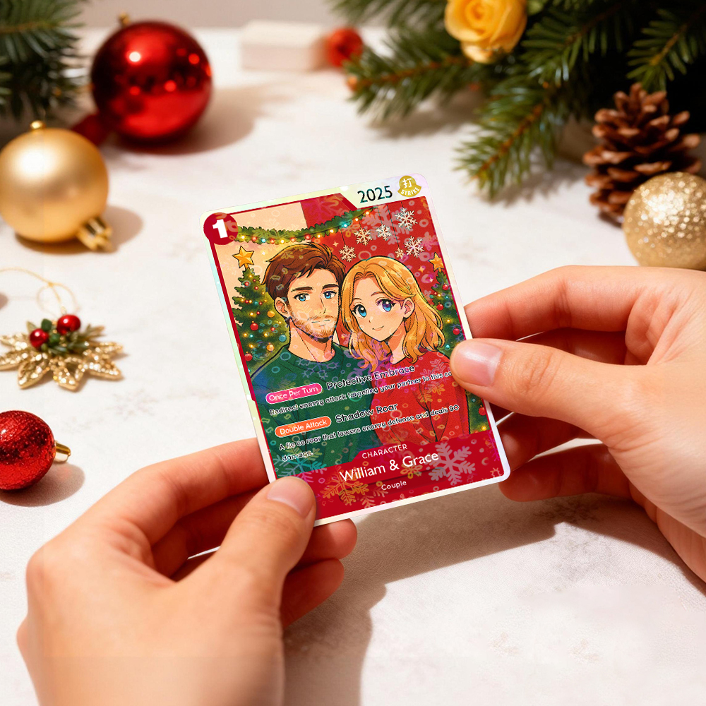 Custom Anime Couple TCG Card – Personalized Trading Card with Photo, Name & Power Stats, Romantic Gift for Him or Her