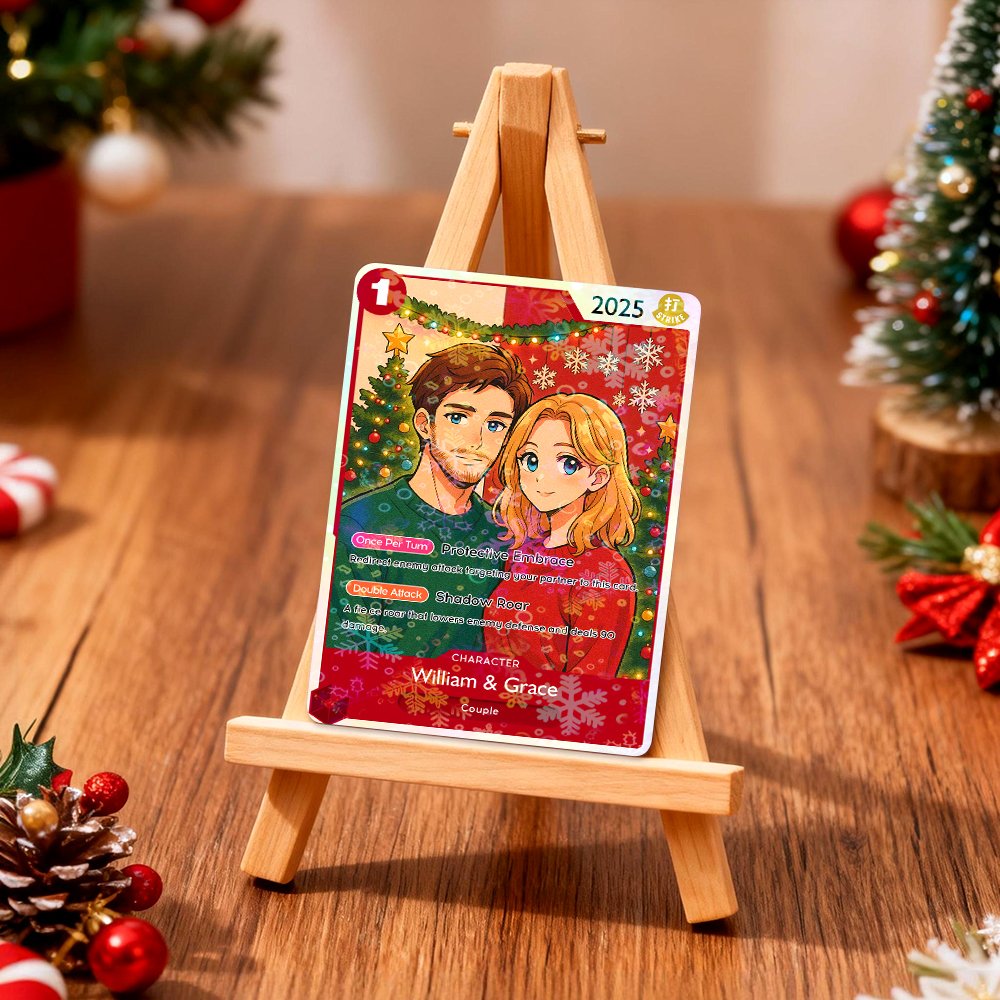 Custom Anime Couple TCG Card – Personalized Trading Card with Photo, Name & Power Stats, Romantic Gift for Him or Her