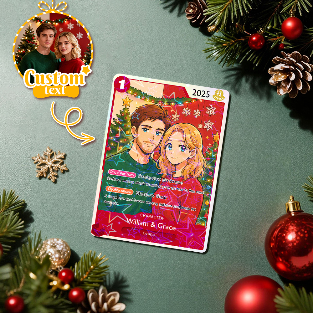 Custom Anime Couple TCG Card – Personalized Trading Card with Photo, Name & Power Stats, Romantic Gift for Him or Her