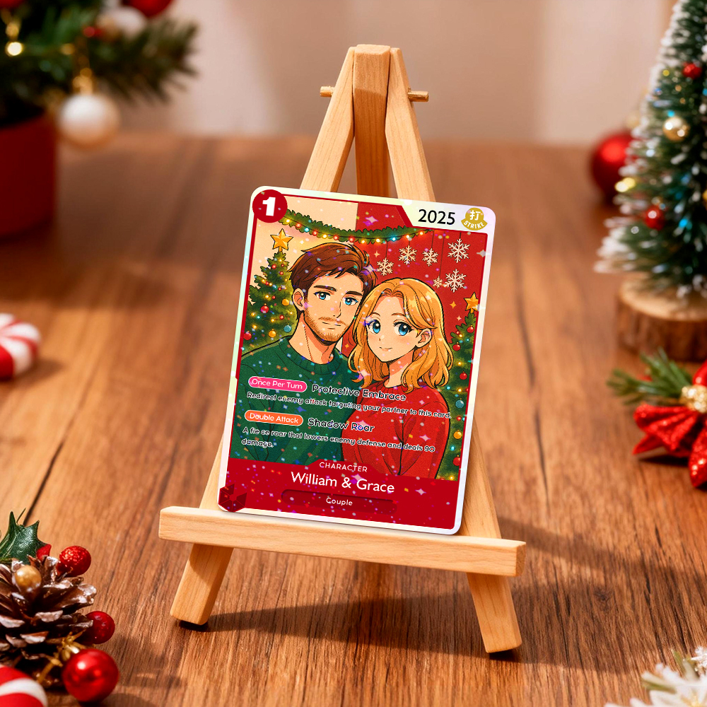 Custom Anime Couple TCG Card – Personalized Trading Card with Photo, Name & Power Stats, Romantic Gift for Him or Her