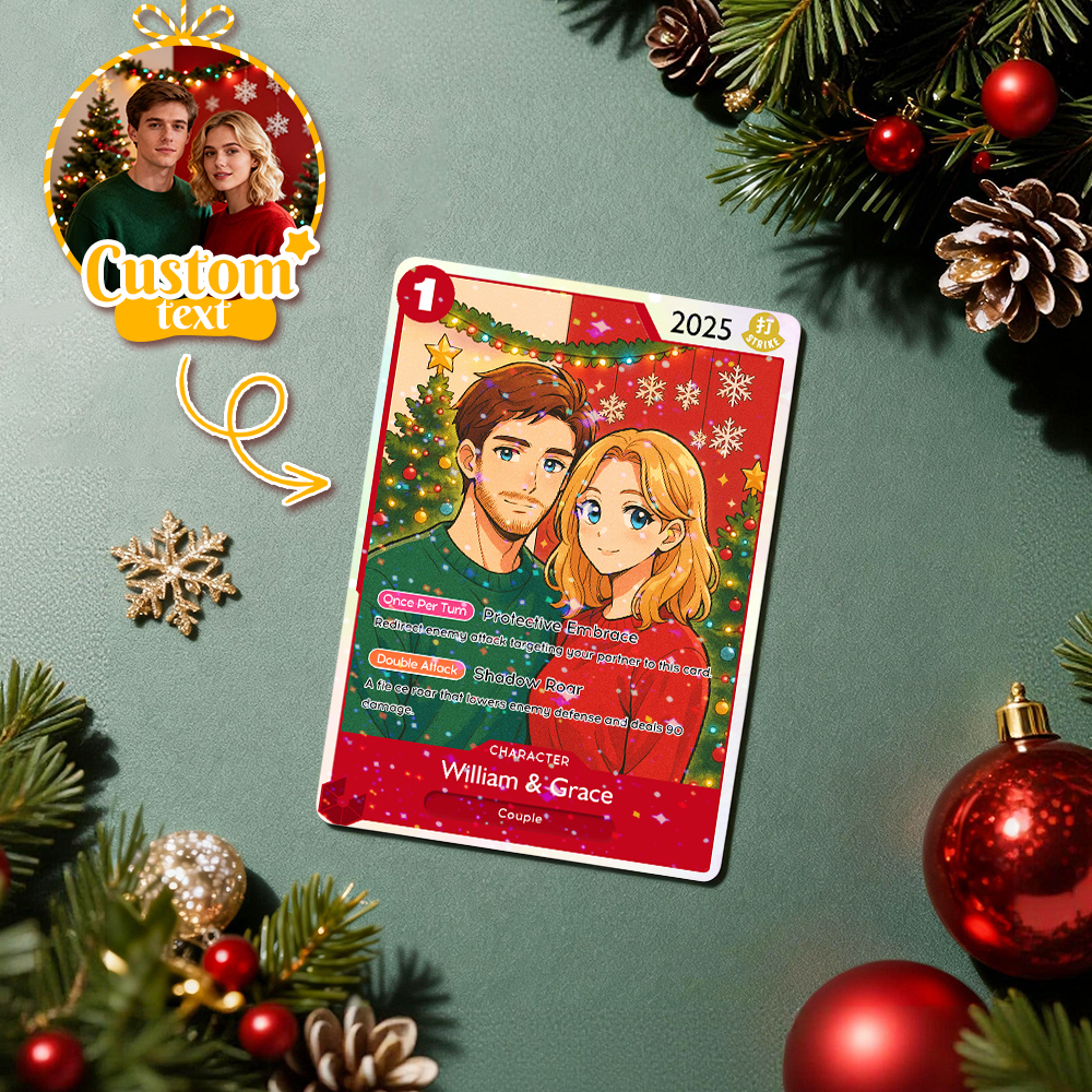 Custom Anime Couple TCG Card – Personalized Trading Card with Photo, Name & Power Stats, Romantic Gift for Him or Her