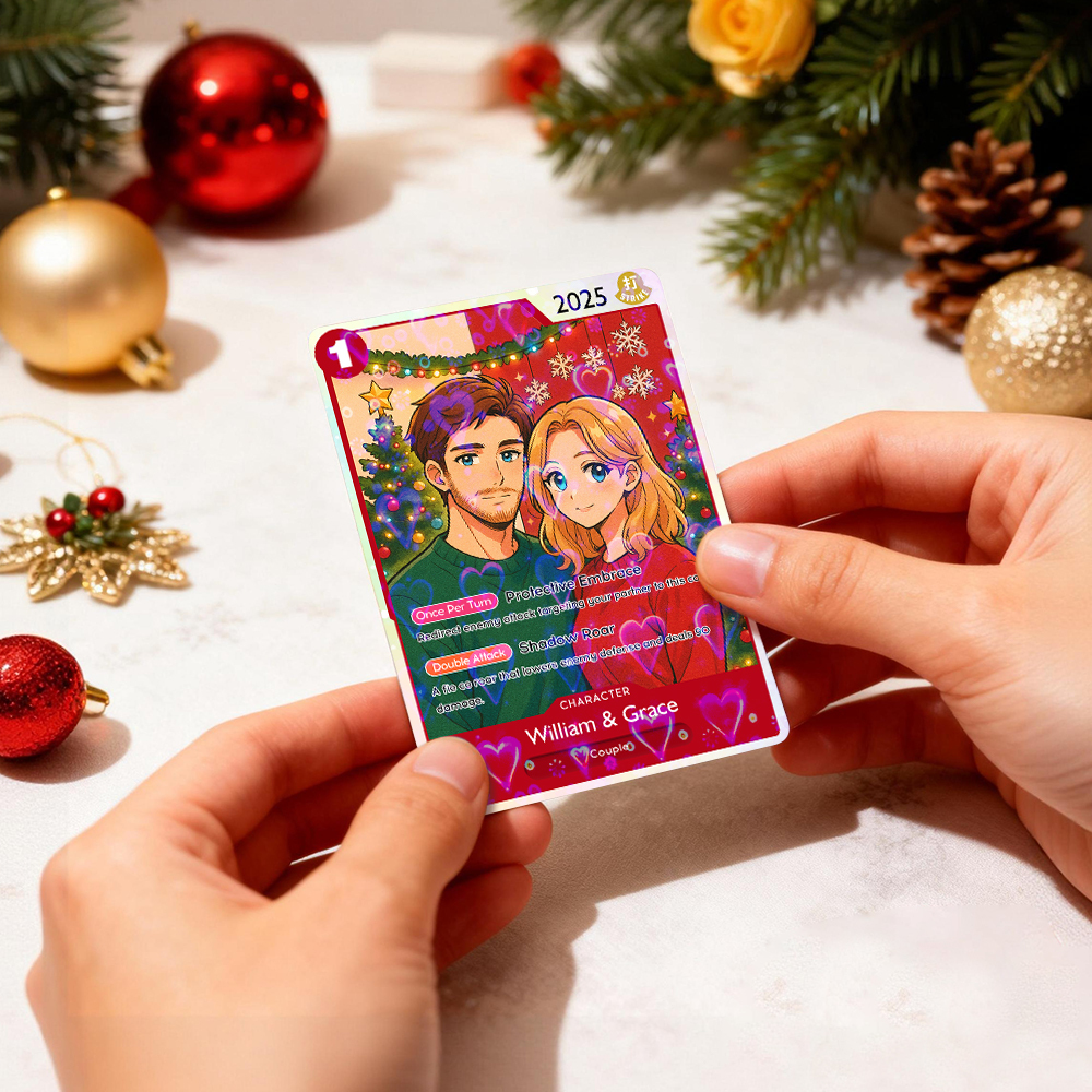Custom Anime Couple TCG Card – Personalized Trading Card with Photo, Name & Power Stats, Romantic Gift for Him or Her