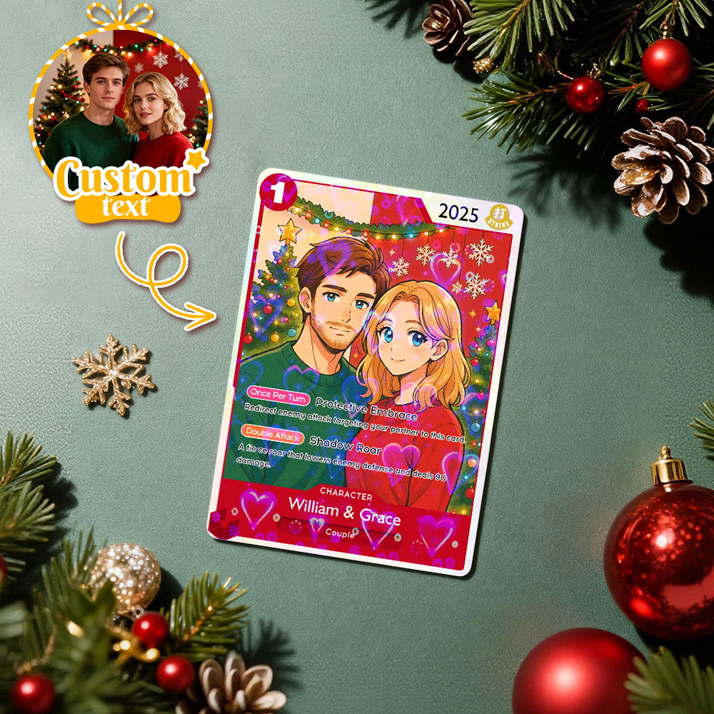 Custom Anime Couple TCG Card – Personalized Trading Card with Photo, Name & Power Stats, Romantic Gift for Him or Her