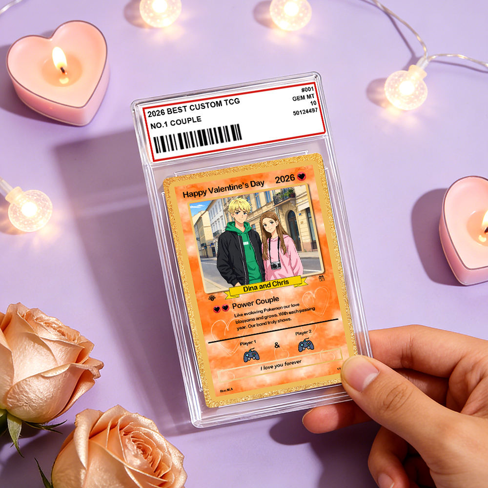 Personalized Valentine’s Day Power Couple Card, Custom Anniversary Card Couple Photo Anime Style, Best Valentine's Day Gift for Lover - MyPhotoSocks