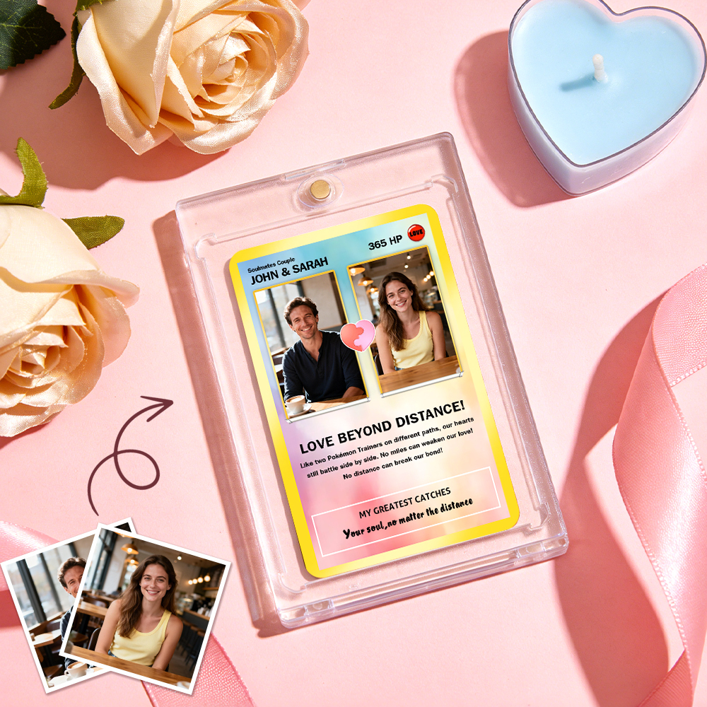 Custom Gift for Couples Photo and Text Card Personalized Anniversary Keepsake Card LOVE BEYOND DISTANCE Style Gift - MyPhotoSocks