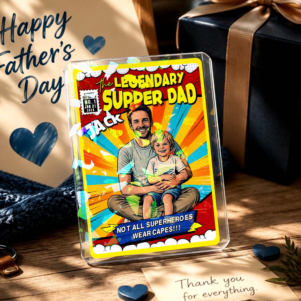 Custom Father's Day Game Card - Personalized Superhero Dad Comic Card Gift - Personalized Gift for Dad, Father and Son Cartoon Gift