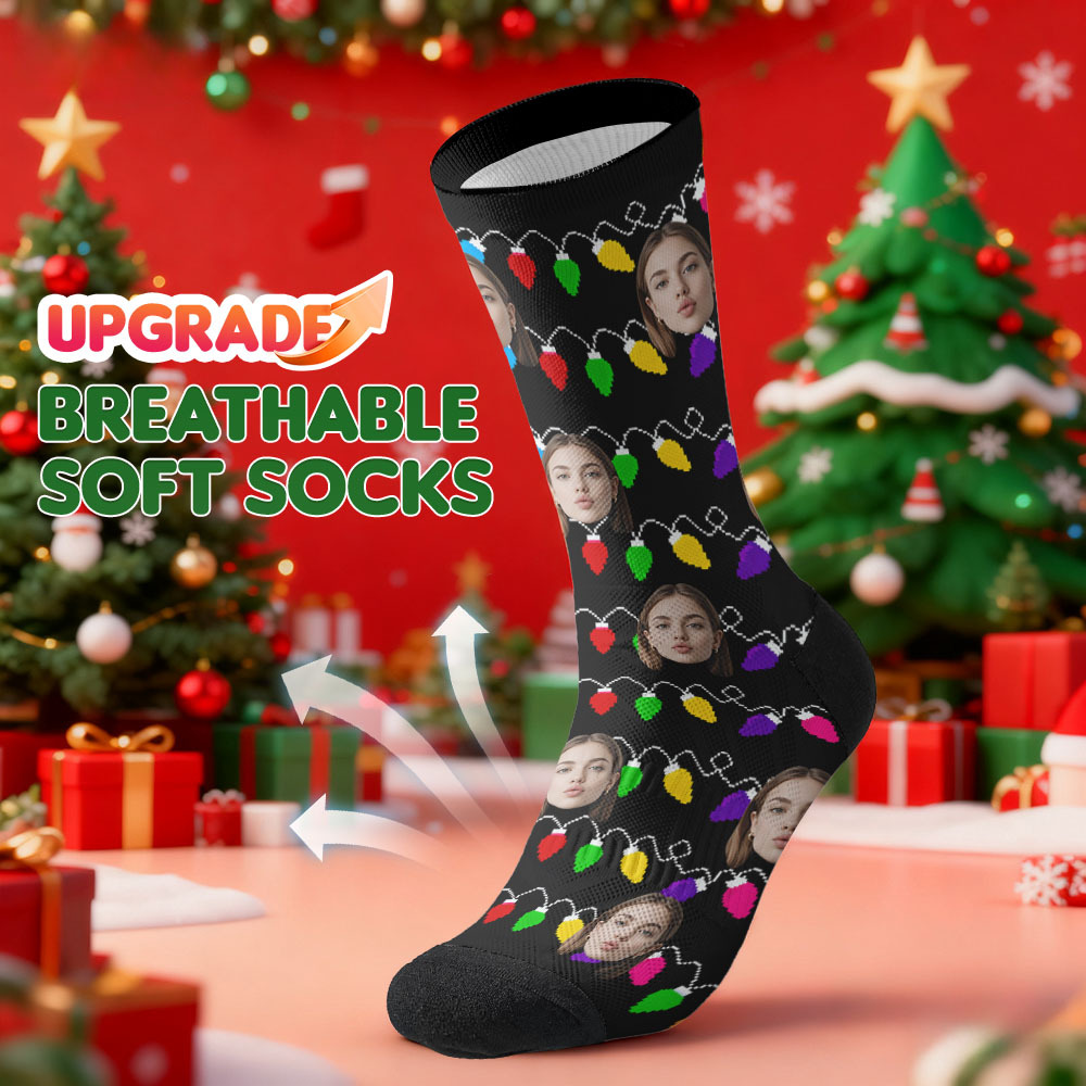 Custom Multicolor Christmas Light Socks Personalized Socks  Perfect Family Holiday Gift Christmas Socks Gift - MyPhotoSocks