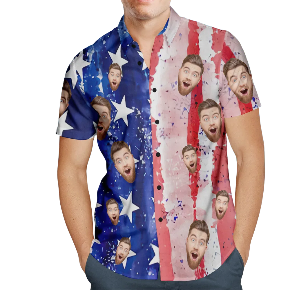 Custom Face Men's Patriotic Hawaiian Shirt Casual Breathable Short Sleeve Hawaiian Shirt