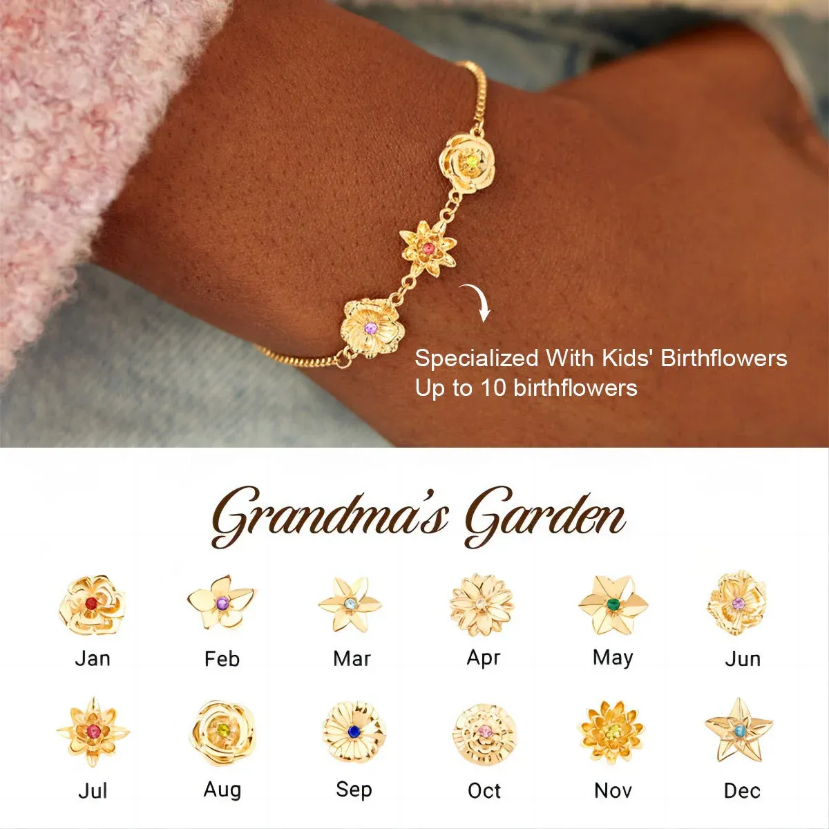 Personalized 1-8 Three-Dimensional Birth Flowers Bracelet-Mother's Day Gift