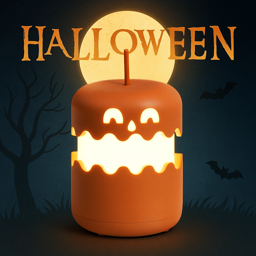 Halloween Jack-O’-Lantern Cylinder Lamp | Spooky Pumpkin LED Light Decoration