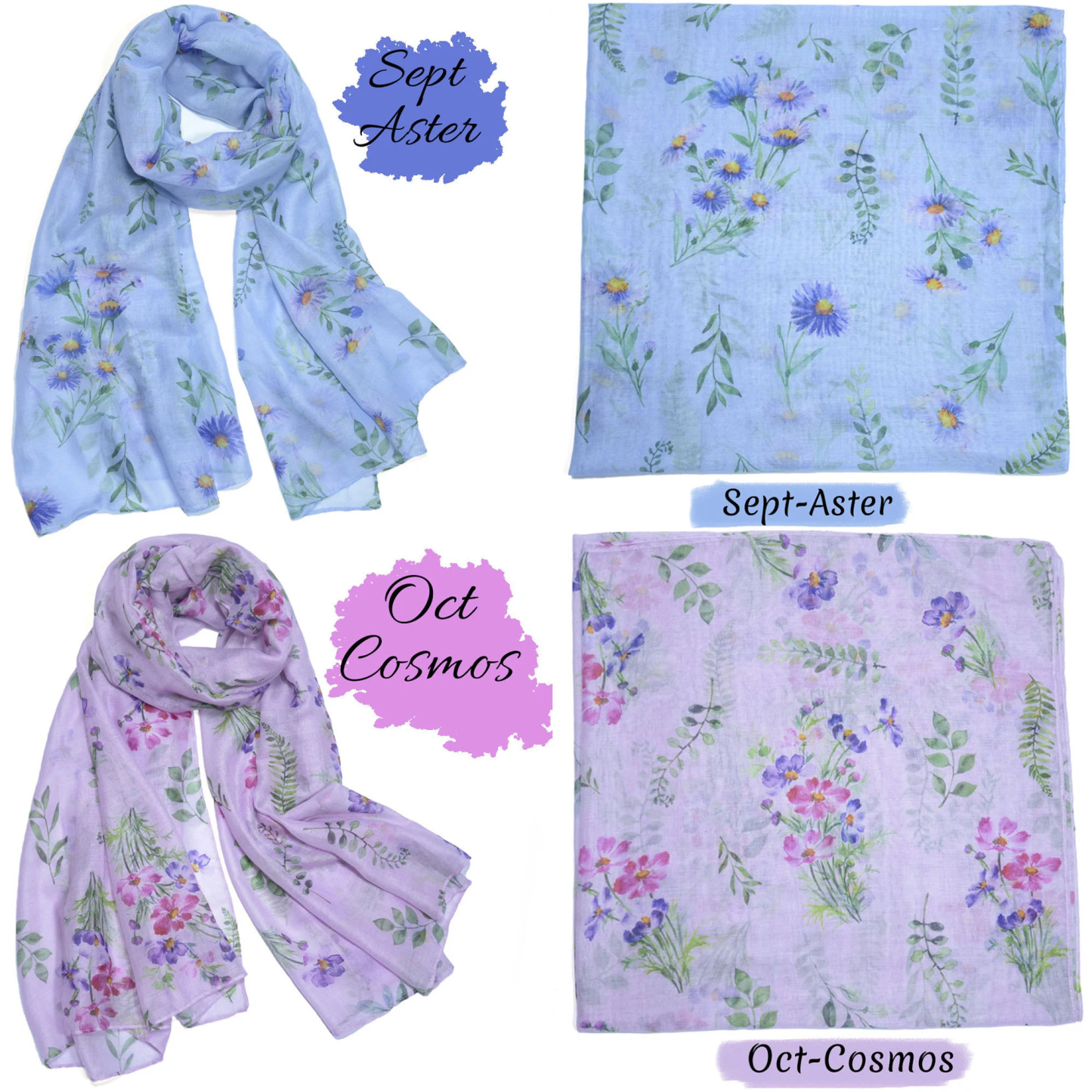 Birth Flower Scarf Birthday Gifts Women Personalized Custom Name Anniversary Gifts Carnation Birth Month Flower Scarf Shawl Mom Wife Grandma