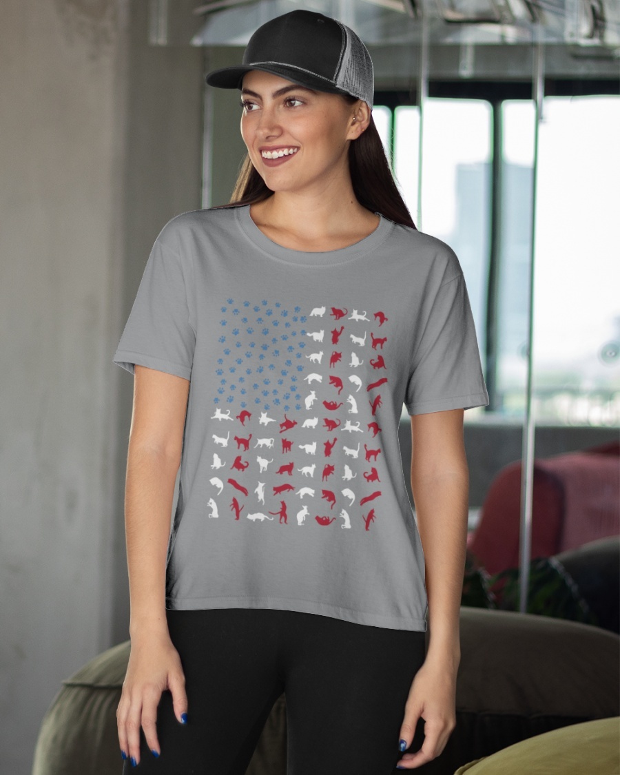 Many Kind Of Cat Breeds Arrange USA Flag - Independence Day Cat July 4th Ladies T-Shirt