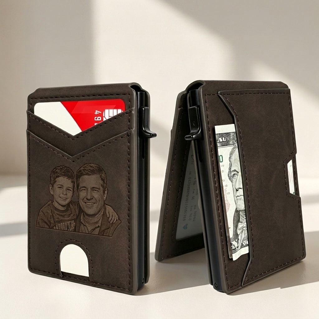 Custom Wallet for Men,with Cash Pocket ,Smart Slim Pop Up Credit Card Holder Flip with Magnetic Closure RFID Blocking Father's Day Gift