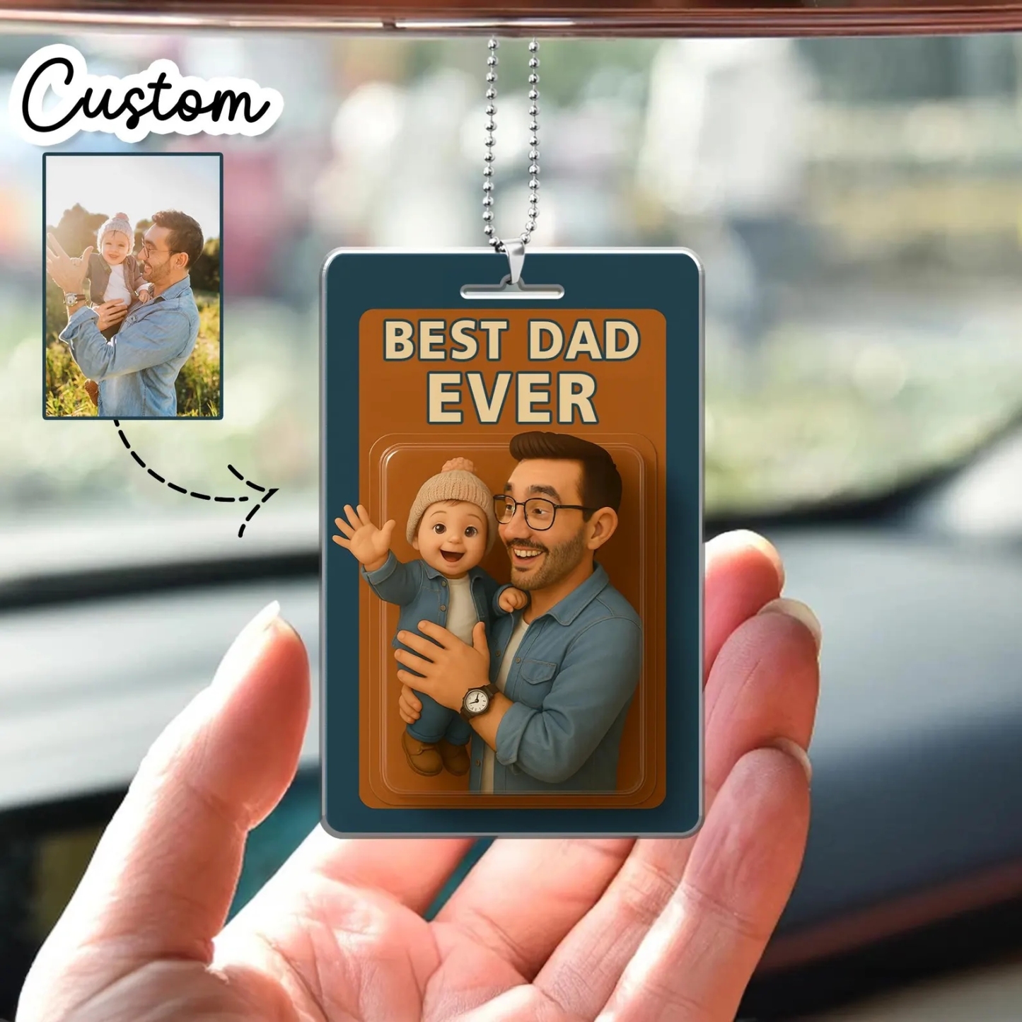 Personalized Father's Day Gift, Custom Photo Daddy And Kids Action Figure Car Ornament, Custom Action Figure Ornament, Gifts for Dad and Grandpa - MyPhotoSocks
