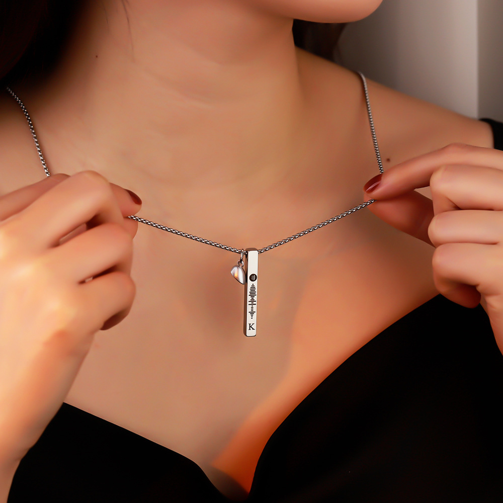 Personalized Waveform Bar Necklace – Custom Initial Pendant, Meaningful Couple Gift for Anniversary or Valentine’s Day