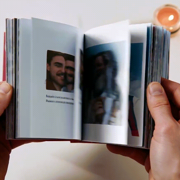Personalized Flip Min Book Album from Your Memories. Custom Movie Book from Video as Perfect DIY Gift for Anniversary. Memories in Flipbook.