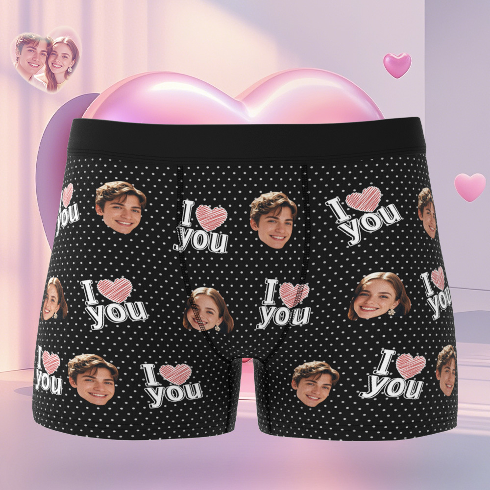 Custom Face Men's Boxer Underwear Gifts for Husband I Love You Heart Men Face Boxer - MyPhotoSocks