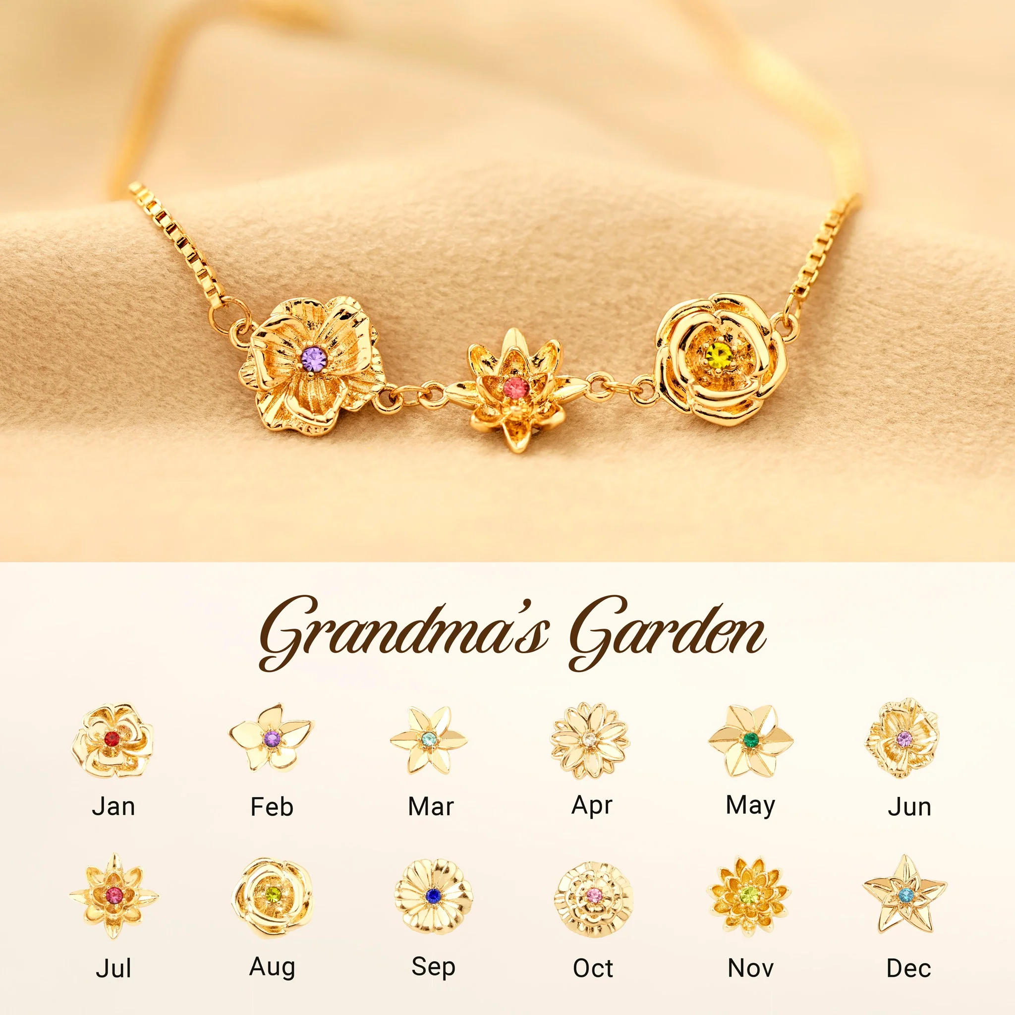 Personalized 1-8 Three-Dimensional Birth Flowers Bracelet-Mother's Day Gift