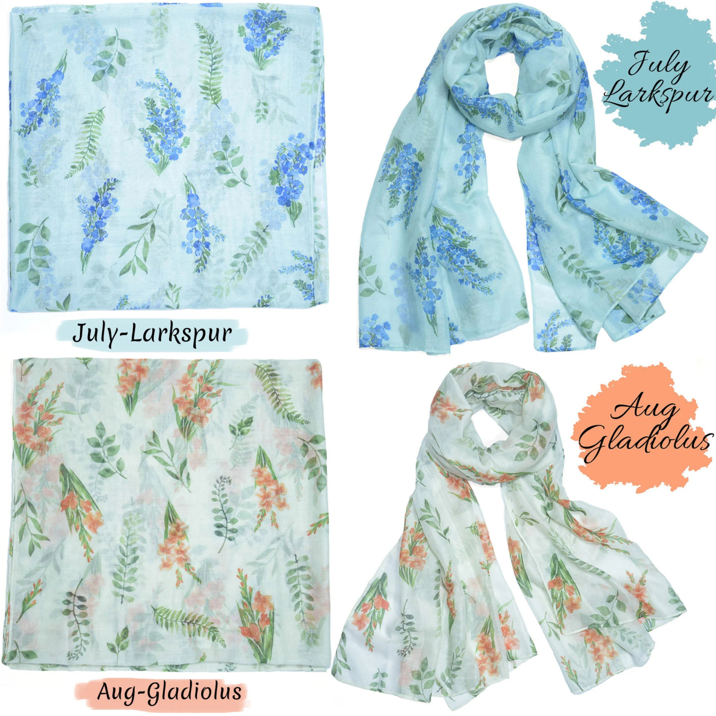 Birth Flower Scarf Birthday Gifts Women Personalized Custom Name Anniversary Gifts Carnation Birth Month Flower Scarf Shawl Mom Wife Grandma