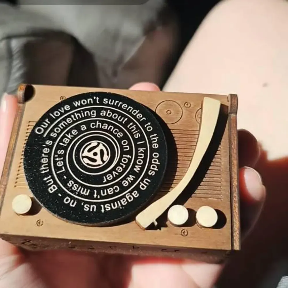 Custom Record Player MP3 Music Box with Song & Lyrics, Personalized Photo Gift for Couples, Valentine Anniversary Keepsake