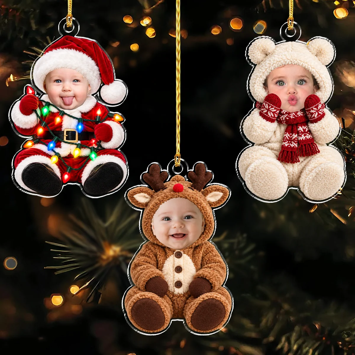Custom Baby Face Acrylic Ornament Baby’s First Christmas Keepsake, Newborn Holiday Gift