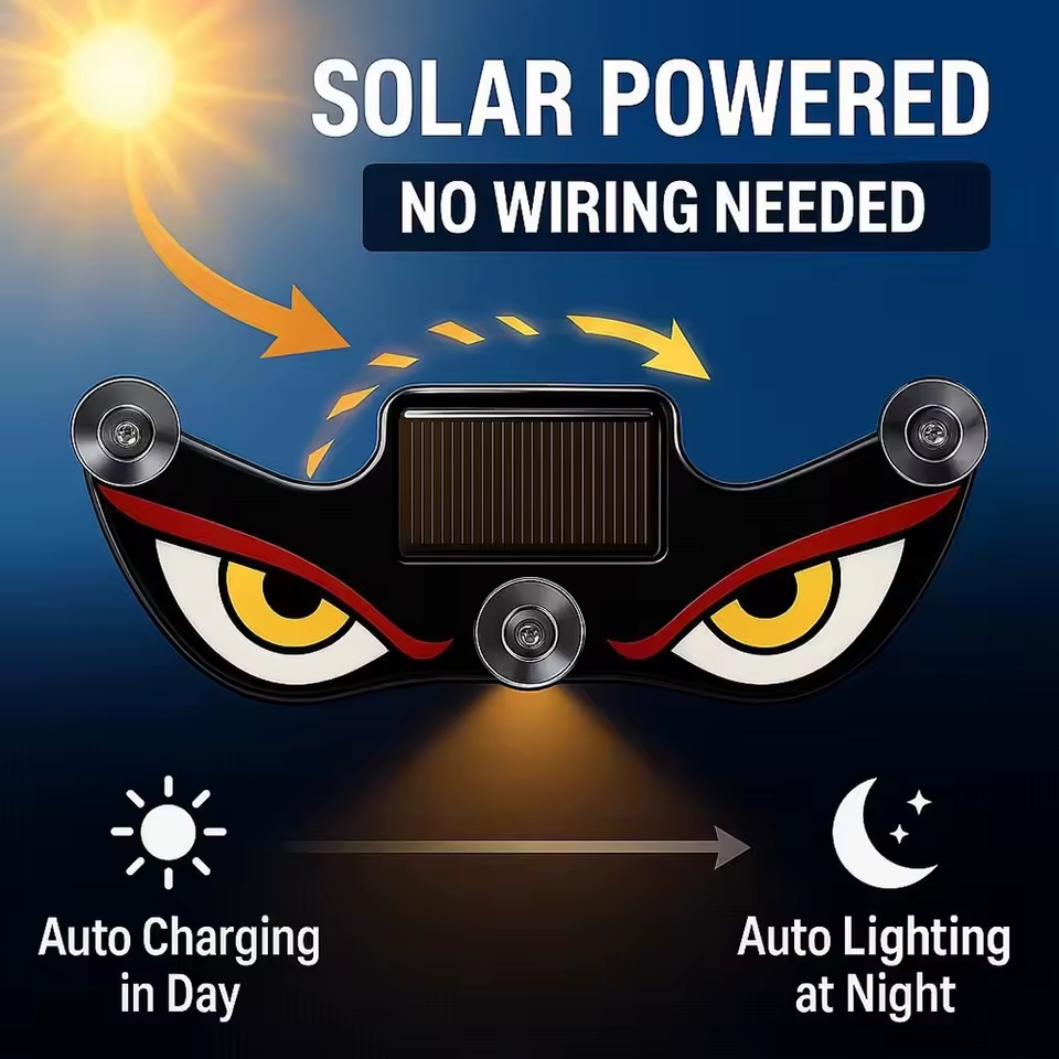 Solar Demon Eye LED Car Window Light, Waterproof Devil Eyes Light No Drill Suction Cup Dynamic Winds