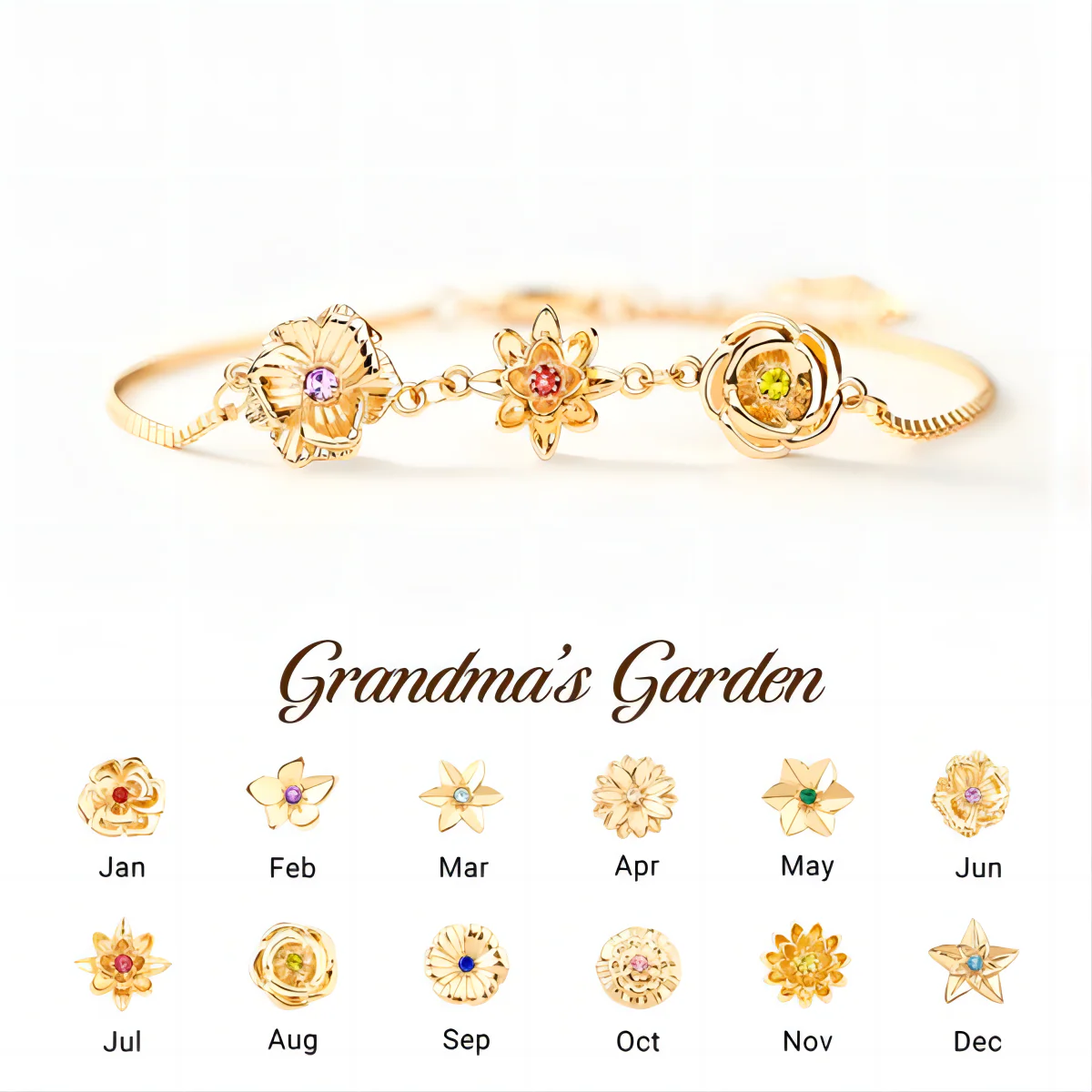 Personalized 1-8 Three-Dimensional Birth Flowers Bracelet-Mother's Day Gift