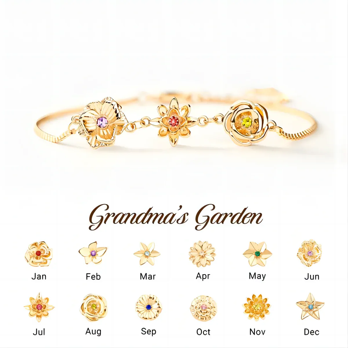 Personalized 1-8 Three-Dimensional Birth Flowers Bracelet-Mother's Day Gift
