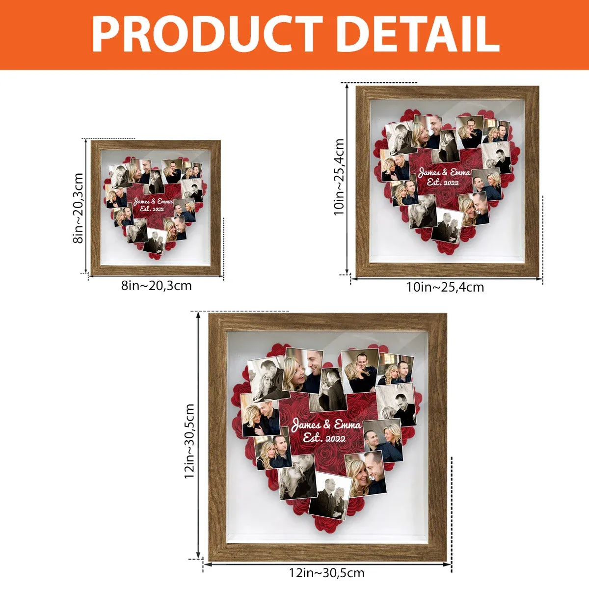 Heart Photos Polaroid Romantic Gift - Personalized Couple Flower Shadow Box