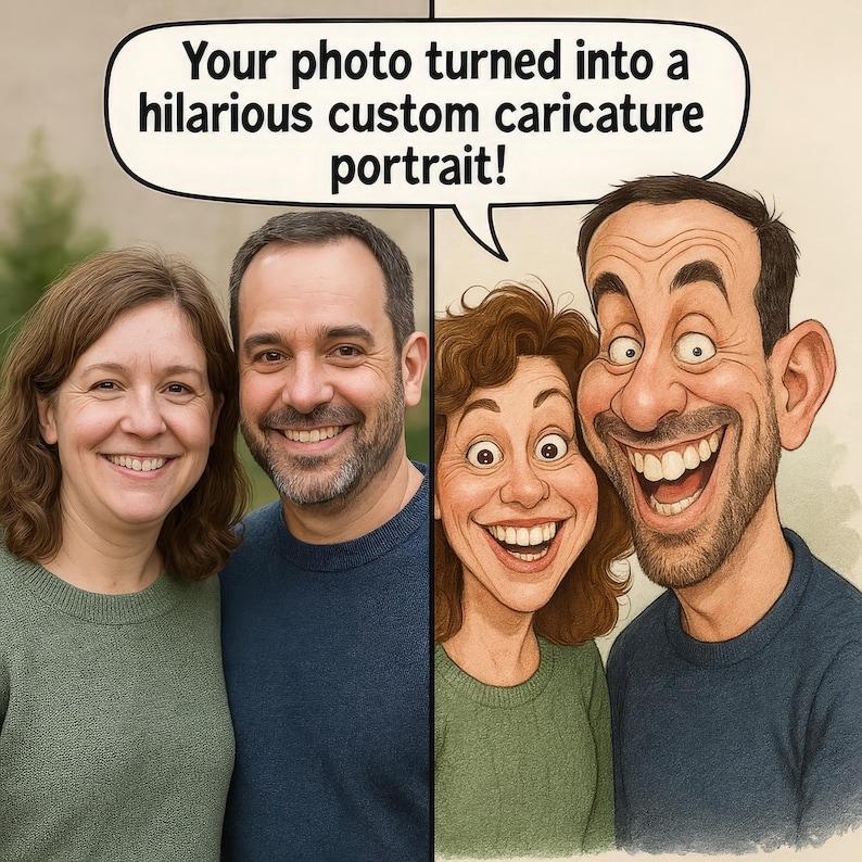 Custom Funny Caricature Portrait Frame Transform Your Photo into Hilarious Art Gift - GiftlabUS