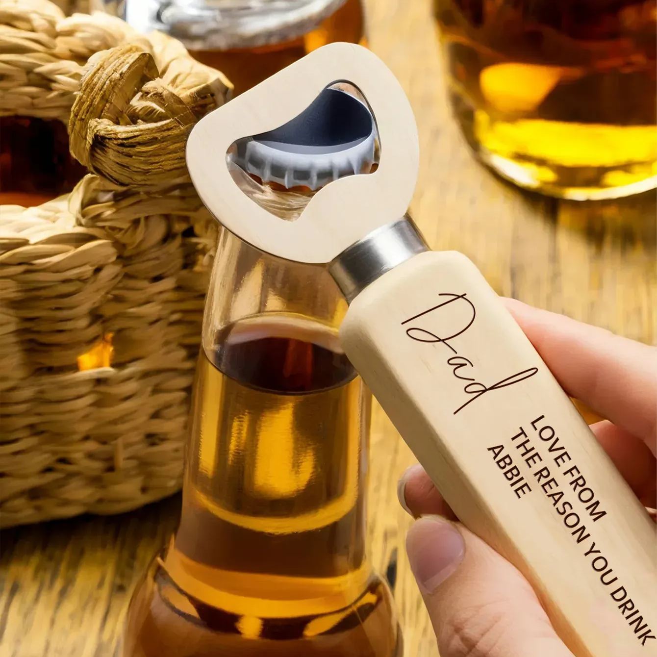 Personalised Bottle Opener Your Text Here Wooden Bottle Opener Laser Engraved Birthday Christmas Gift For DAD - MyPhotoSocks
