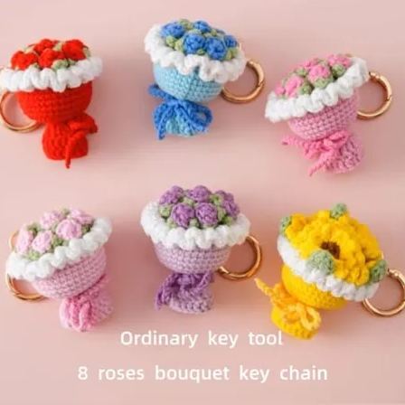 Mother's Day Gft Wool Knitted Bouquet Keychain Simulation Sunflower Bag Charm Pendant Graduation Gift