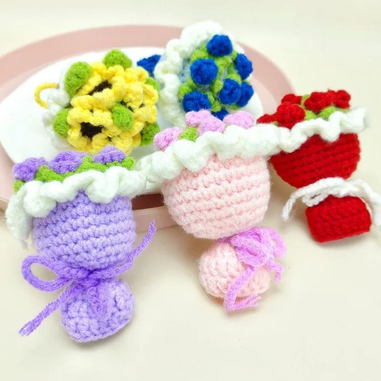 Mother's Day Gft Wool Knitted Bouquet Keychain Simulation Sunflower Bag Charm Pendant Graduation Gift