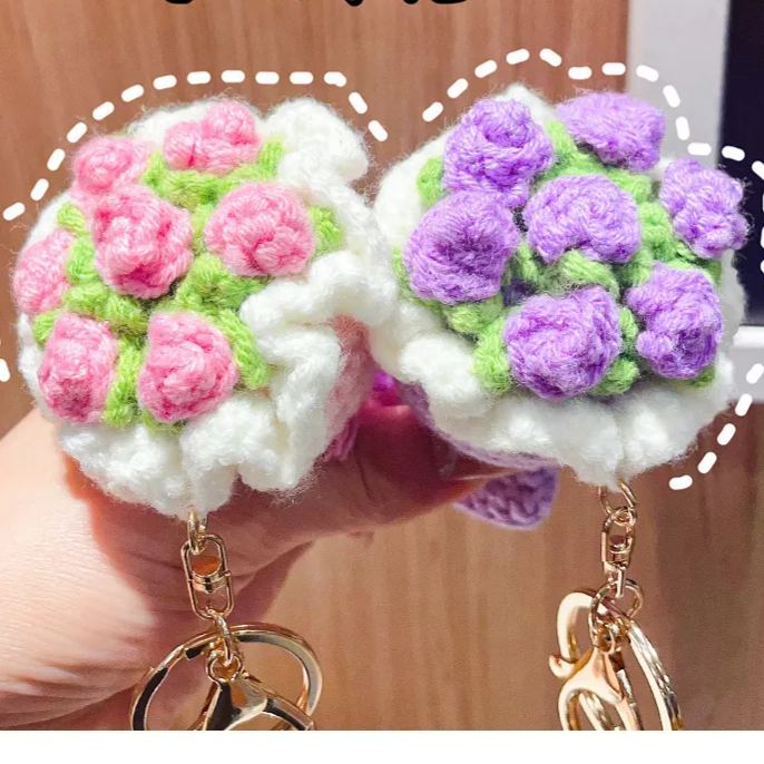 Mother's Day Gft Wool Knitted Bouquet Keychain Simulation Sunflower Bag Charm Pendant Graduation Gift