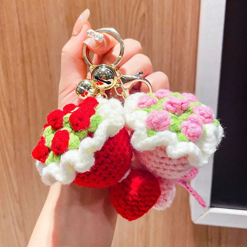 Mother's Day Gft Wool Knitted Bouquet Keychain Simulation Sunflower Bag Charm Pendant Graduation Gift
