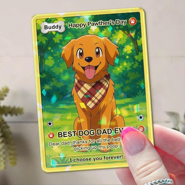 Custom Pet Anime Card, Fathers Day Gift For Dog Dad, Pet Lover Gifts, Pet Portrait Hologram Card, Dog Dad Gift, Personalized Gifts For Him