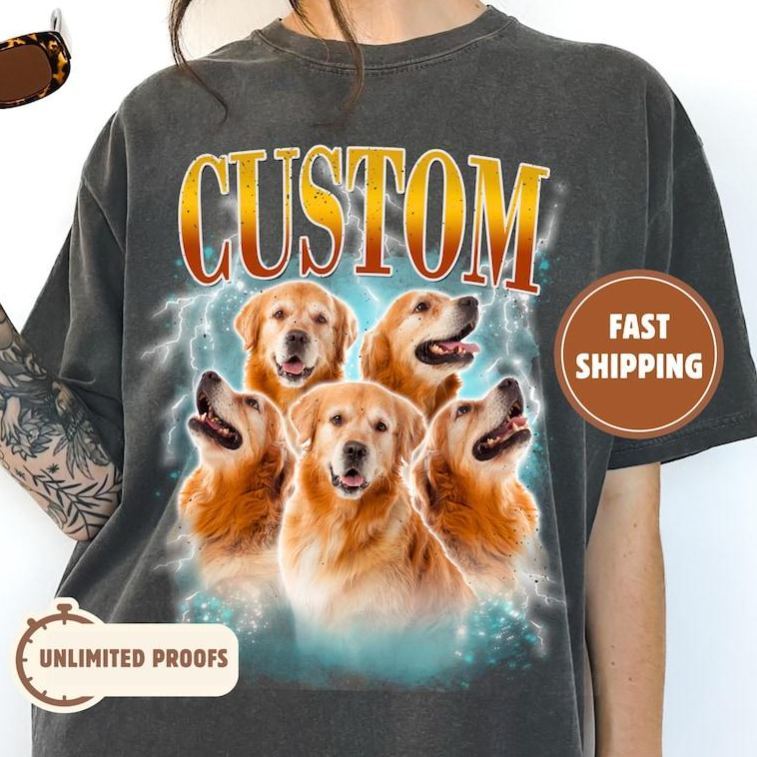 Custom Comfort Colors Vintage Bootleg Pet Shirt Pet Photo + Name Custom Dog Portrait Personalized Shirt Custom T Shirts Cat Shirt 90's Tee
