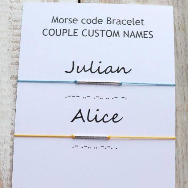 Couple NAME Morse Code bracelet, Couple jewelry, Long Distance relationship bracelet, Boyfriend Girlfriend Husband Wife gift custom bracelet