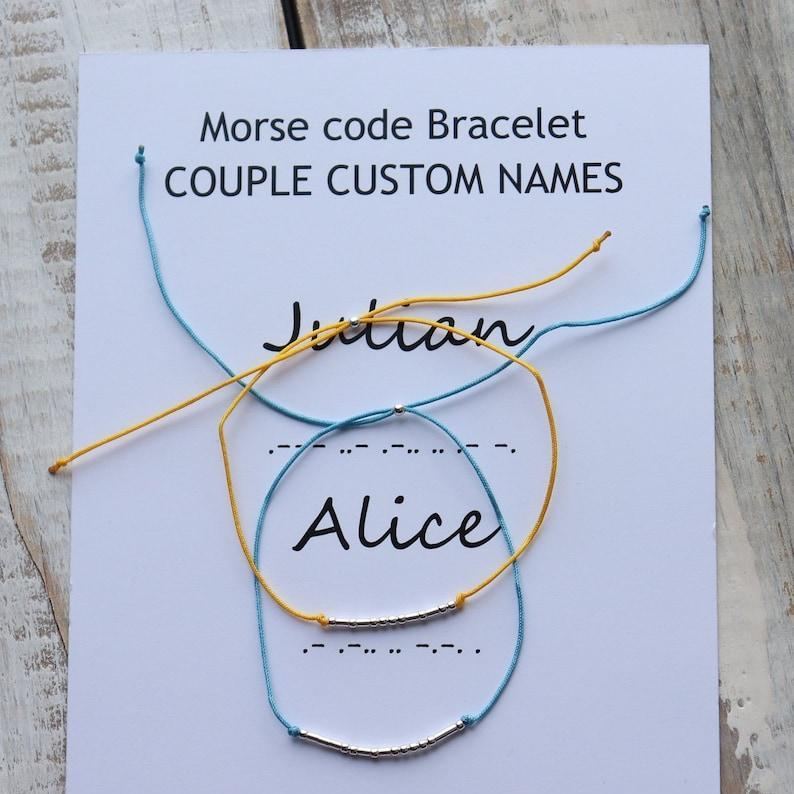 Couple NAME Morse Code bracelet, Couple jewelry, Long Distance relationship bracelet, Boyfriend Girlfriend Husband Wife gift custom bracelet