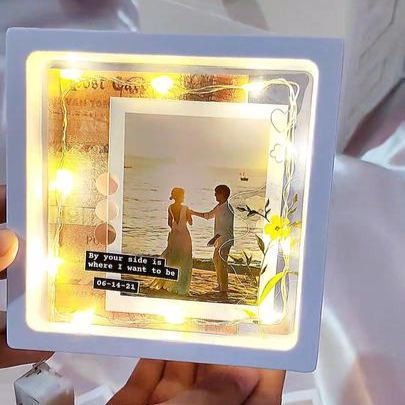 Custom Light-Up Photo Frame, Warm LED Memory Box Personalized Light-Up Picture Box for Couples & Anniversaries
