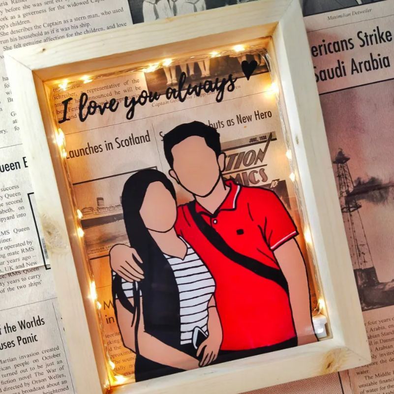 Custom Light-Up Photo Frame, Warm LED Memory Box Personalized Light-Up Picture Box for Couples & Anniversaries