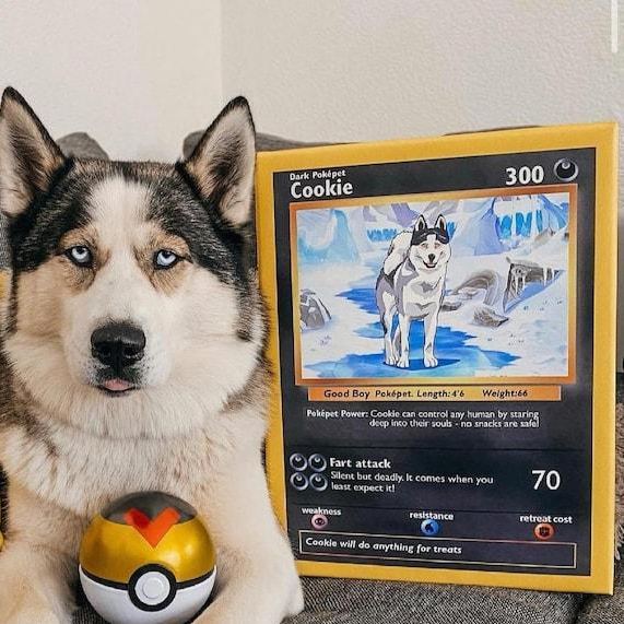 custom pet portrait, custom dog portrait, custom pokemon cards, personalized YOUR OWN METAL pokémon cards, pokemon gifts, pokemon stuff
