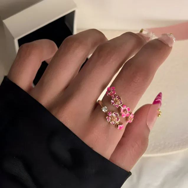 Peach Blossom Flower Ring for Women, Rose Gold Plated Adjustable Floral Jewelry, Romantic Spring Gift, Elegant Nature Inspired Accessory