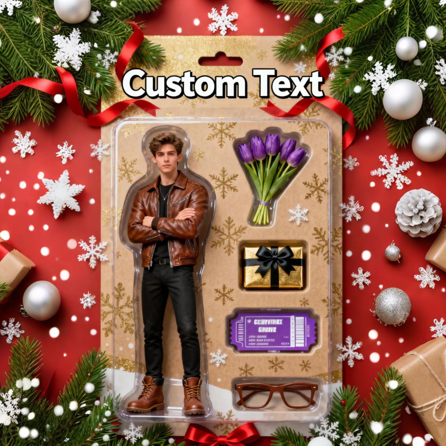 Christmas Gifts Custom 3D Effect Action Figure Pack Packaging Toy Box Style Art Gift Personalized Acrylic Car Hanger Gift
