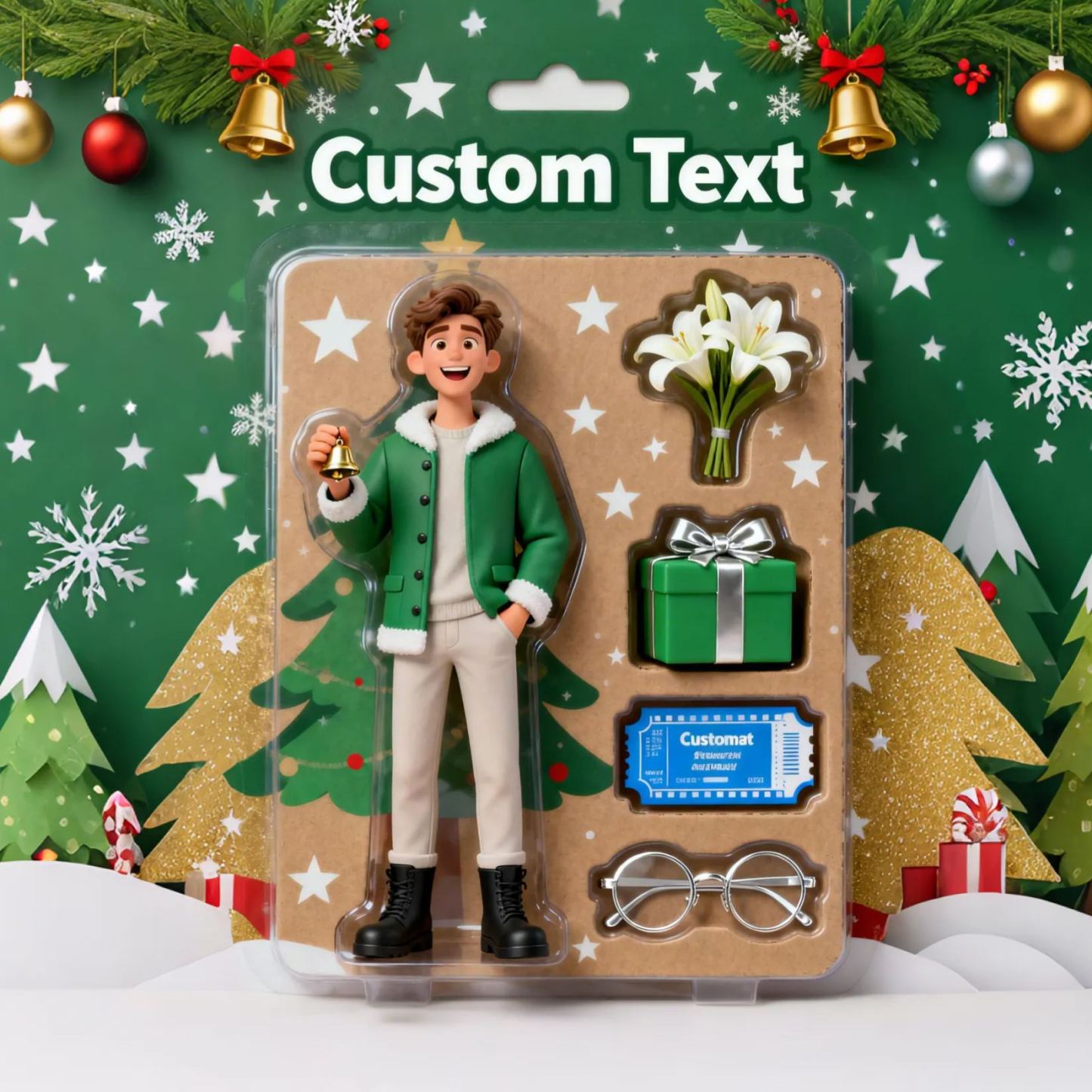 Christmas Gifts Custom 3D Effect Action Figure Pack Packaging Toy Box Style Art Gift Personalized Acrylic Car Hanger Gift