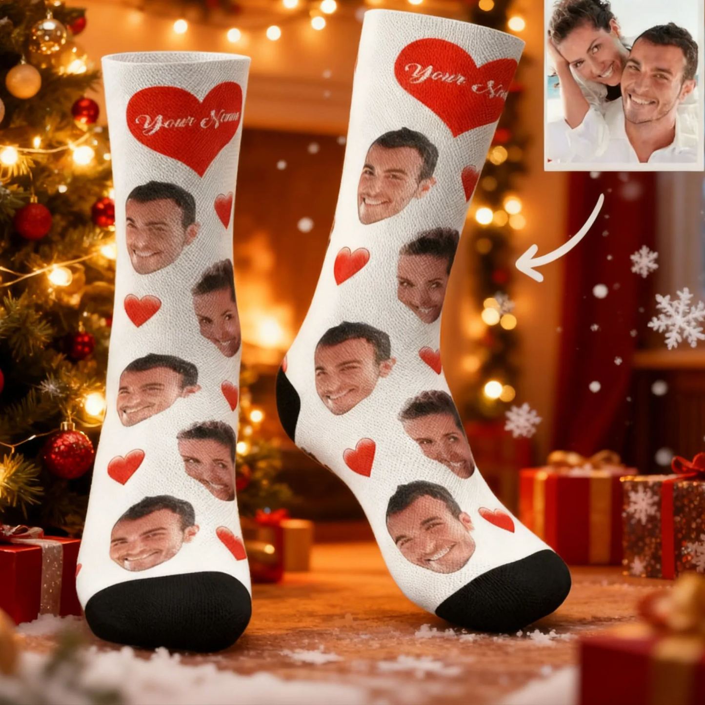 Custom Photo Socks With Your Text Heart