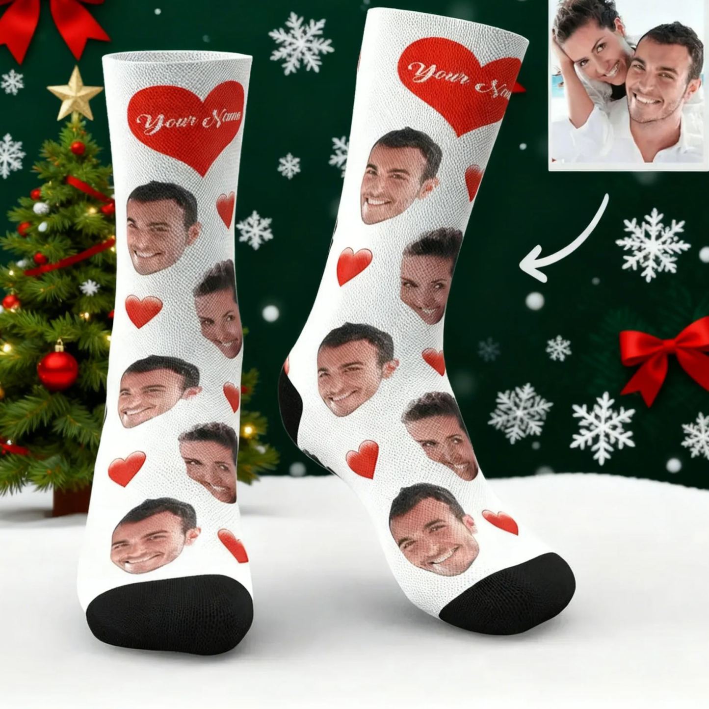 Custom Photo Socks With Your Text Heart