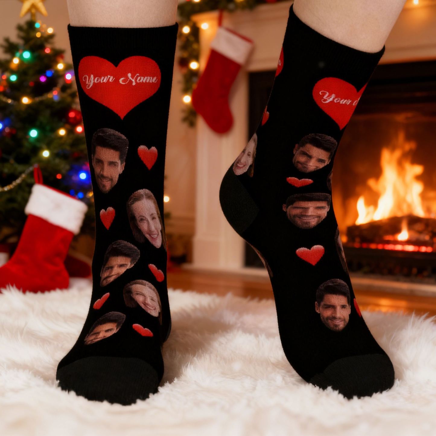 Custom Photo Socks With Your Text Heart